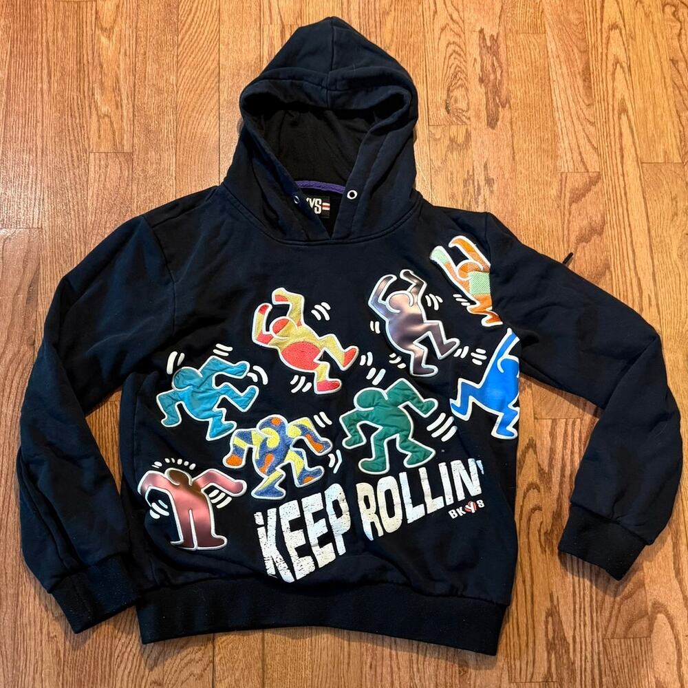 BKYS Keep Rollin Hoodie Black Graphic Streetwear Sweatshirt Mens Small